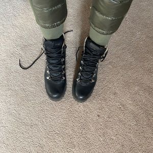 Leather and fur lug sole lace up booties
